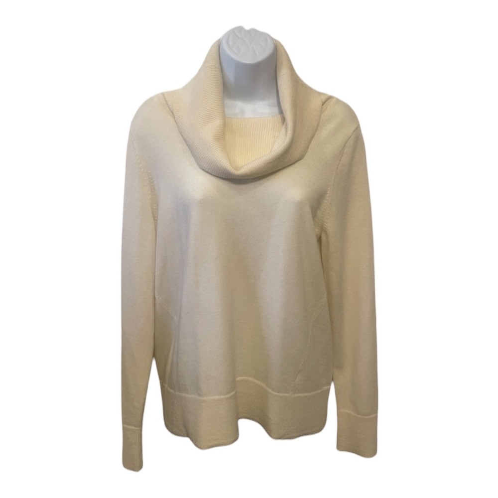 Talbots Pure Merino Wool Cowl Neck Sweater Ivory Cream Womens Medium‎